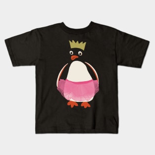 Funny Cartoon Christmas Penguin wrapped in A Pink Tutu and Wearing Paper Xmas Hat Kids T-Shirt